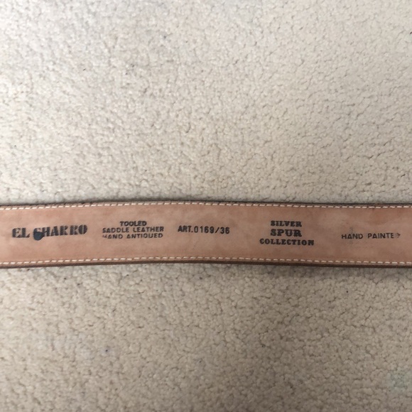 El Charro Vintage Leather Floral Hand Painted Silver Buckle Belt